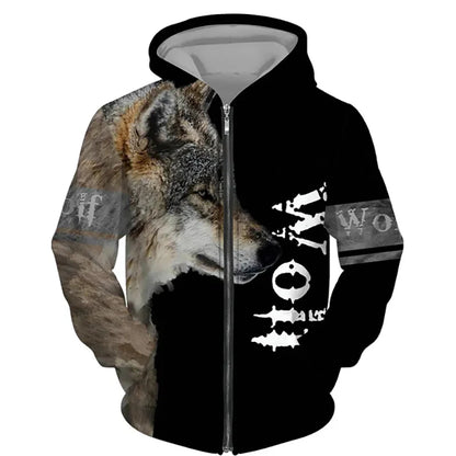 Wolf 3D Print Hoodie - Oversized Zipper Sweatshirt Streetwear