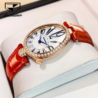 JSDUN 8827 Women's Quartz Watch - 50M Waterproof, Leather Band, Luxury