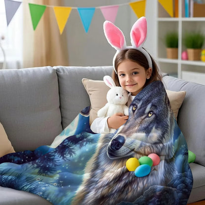 Cosmic Wolf Flannel Blanket - Polyester Coral Fleece Throw