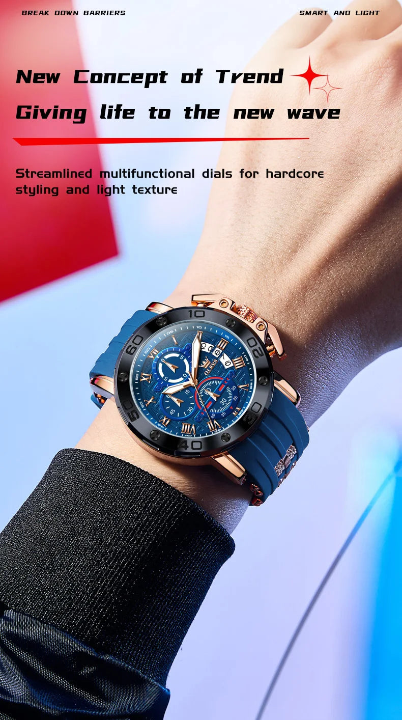 OLEVS 9986 Men's Watch - 51mm Large Dial, Silicone Strap, Waterproof, Chronograph, Luminous