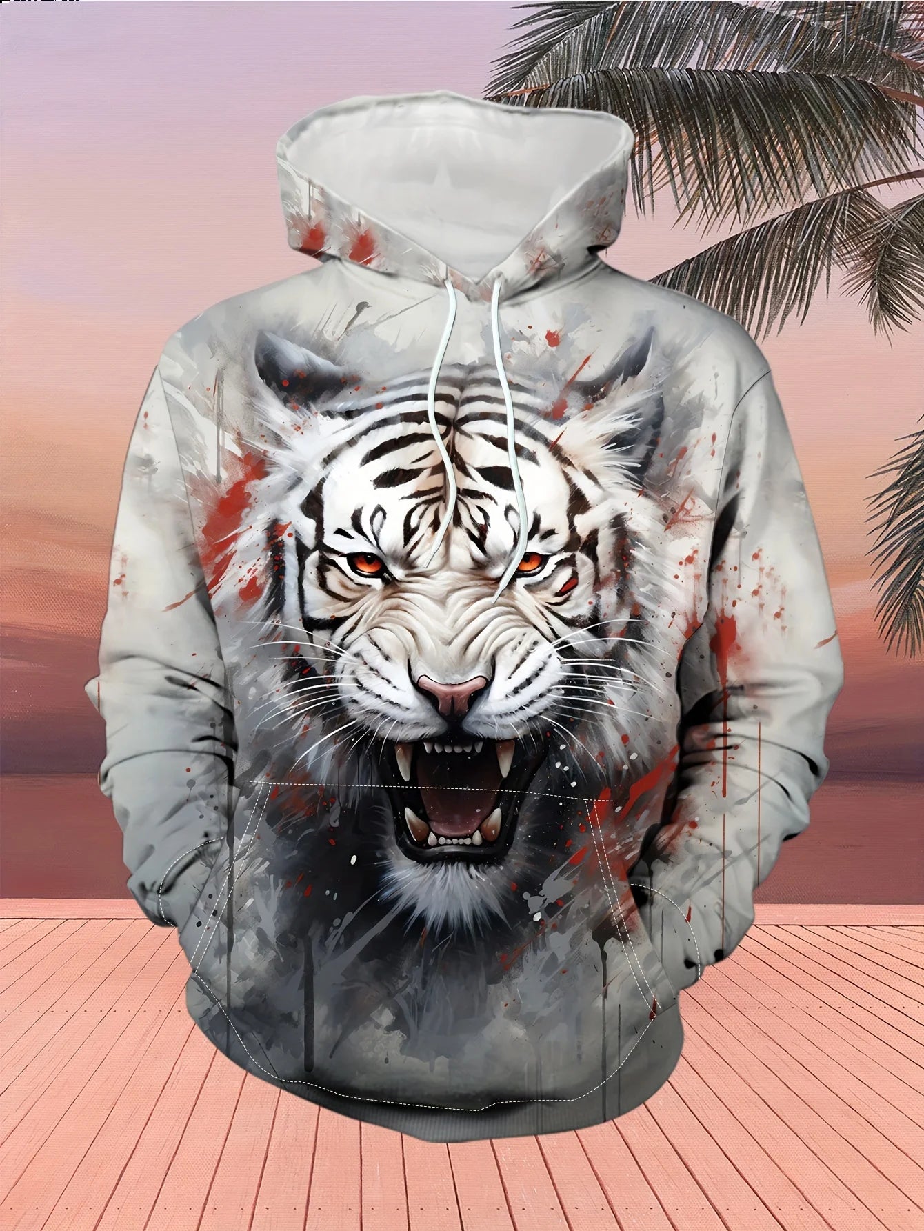 Wolf 3D Print Hoodie - Polyester O-Neck Front Pocket Streetwear