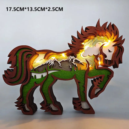 Wooden Wolf Statue with Light - 16x14cm American Style Decor