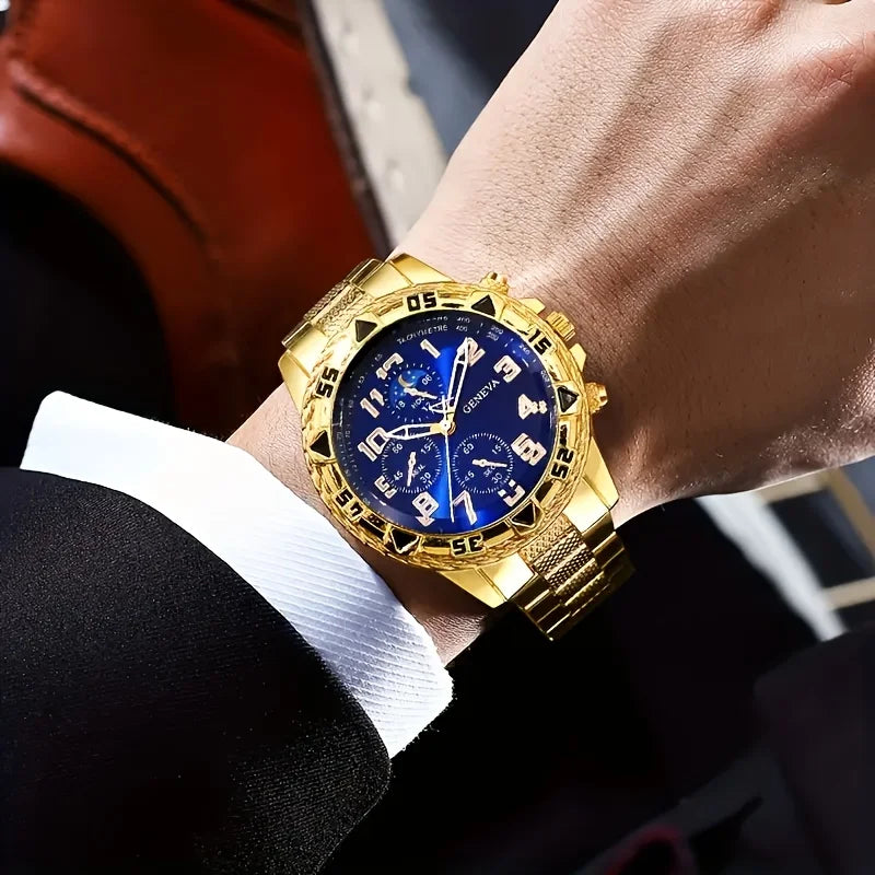 2-Piece Men’s Quartz Watch Set with Stainless-Style Fashion Design