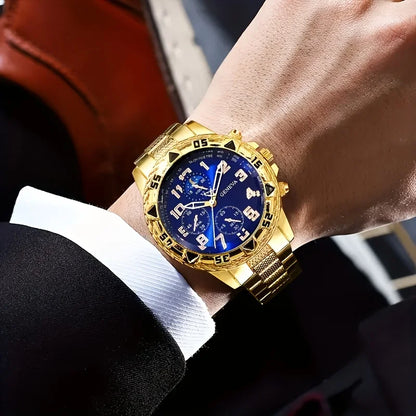 2-Piece Men’s Quartz Watch Set with Stainless-Style Fashion Design