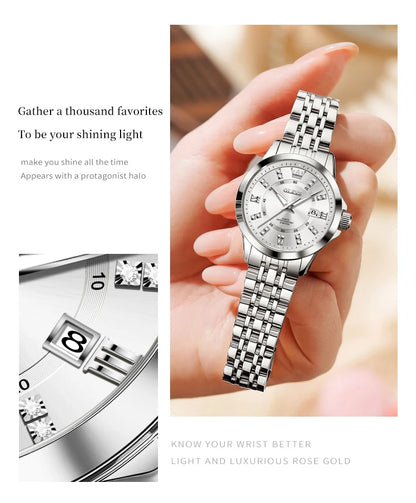 OLEVS 3620 Luxury Diamond Watch - Auto Calendar, Waterproof, Bracelet Set