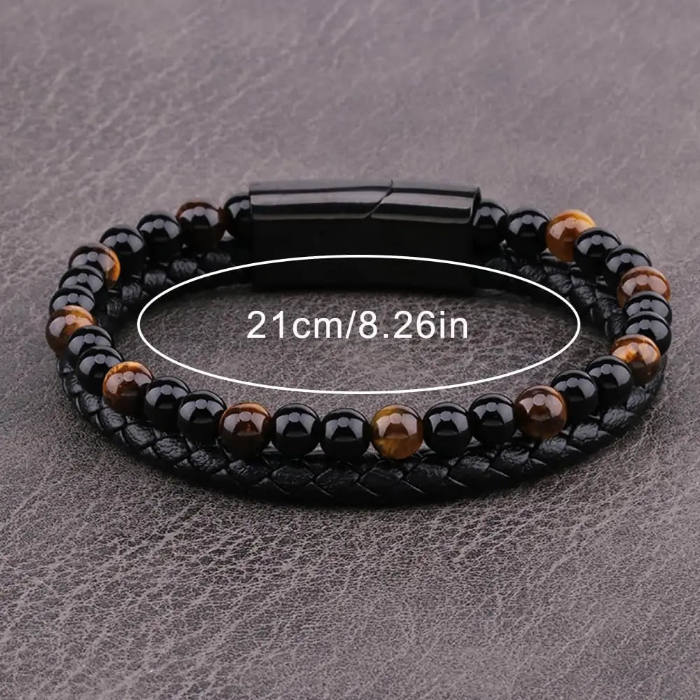 To My Son Tiger Eye Bracelet - Leather Beaded Protection Bracelet