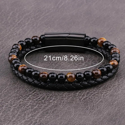 To My Son Tiger Eye Bracelet - Leather Beaded Protection Bracelet
