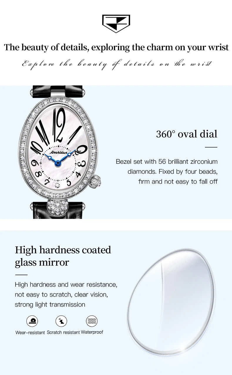 JSDUN 8827 Women's Quartz Watch - 50M Waterproof, Leather Band, Luxury