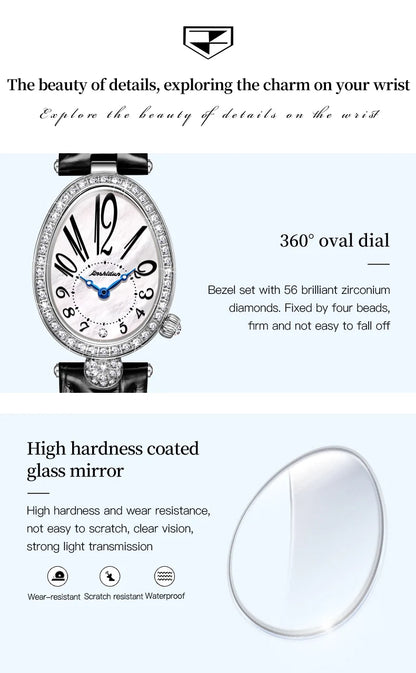 JSDUN 8827 Women's Quartz Watch - 50M Waterproof, Leather Band, Luxury