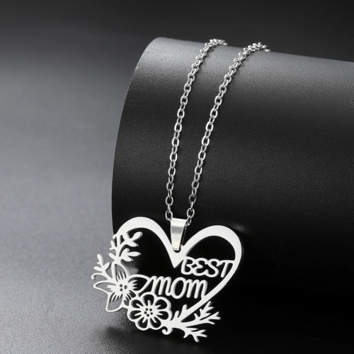 Mom Heart Flower Pendant Necklace – Stainless Steel, Gold & Silver, 45cm
