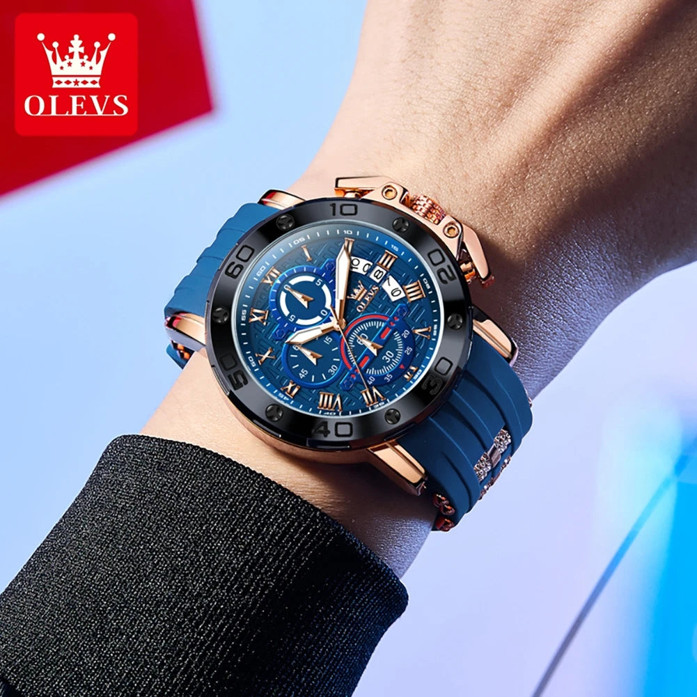 OLEVS 9986 Men's Watch - 51mm Large Dial, Silicone Strap, Waterproof, Chronograph, Luminous