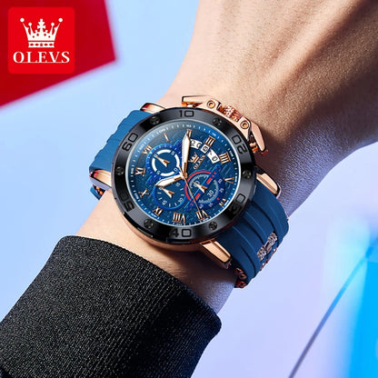 OLEVS 9986 Men's Watch - 51mm Large Dial, Silicone Strap, Waterproof, Chronograph, Luminous