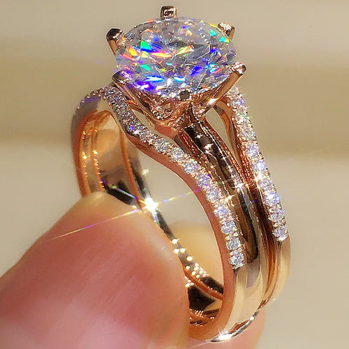 Rose Gold Cubic Zirconia Ring - 6 Claw Engagement Band