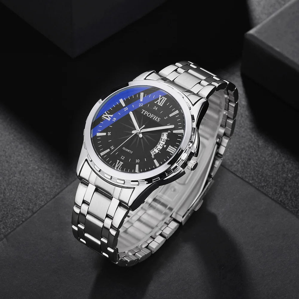 Men's Waterproof Quartz Watch - Blue Light Calendar Display