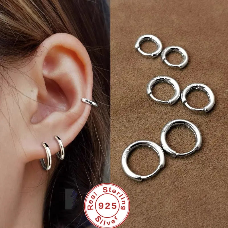 925 Sterling Silver Small Hoop Earrings - 10mm Plain Silver