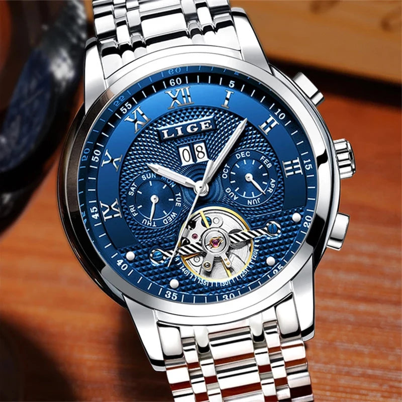 LIGE LG9841 Men’s Automatic Mechanical Watch with Stainless Steel Band