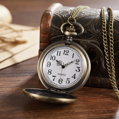Retro Carved Pocket Watch - Flip Cover Necklace Gift