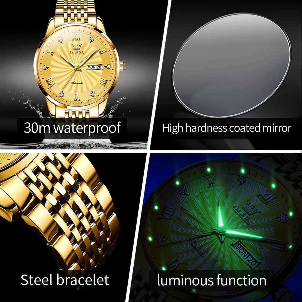 OLEVS 6630 Men's Watch - Automatic Mechanical, Threaded Dial, Waterproof, Stainless Steel, Luxury