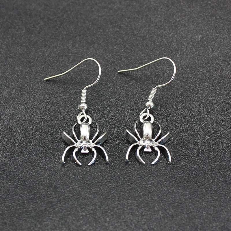 Silver Spider Drop Earrings