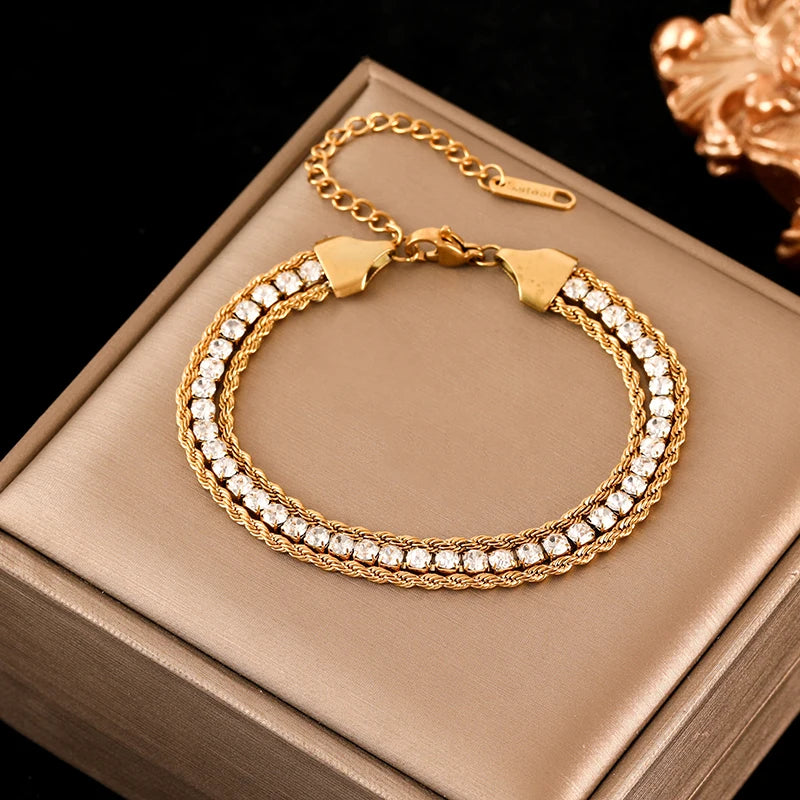 18K Gold Plated Twisted Bracelet - Stainless Steel Bangle