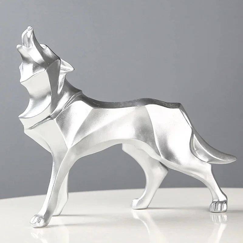 Abstract Wolf Sculpture - 22x19.5cm Resin Geometric Statue