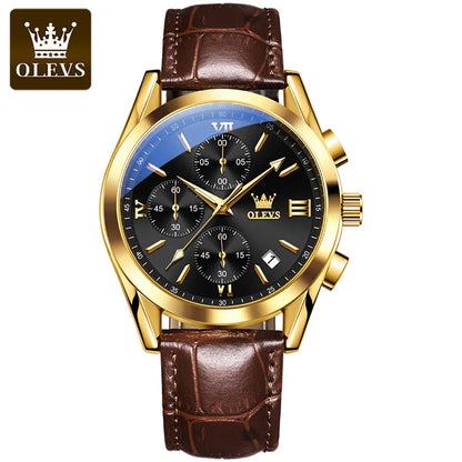 OLEVS 2872 Men’s Chronograph Quartz Watch with Leather Strap