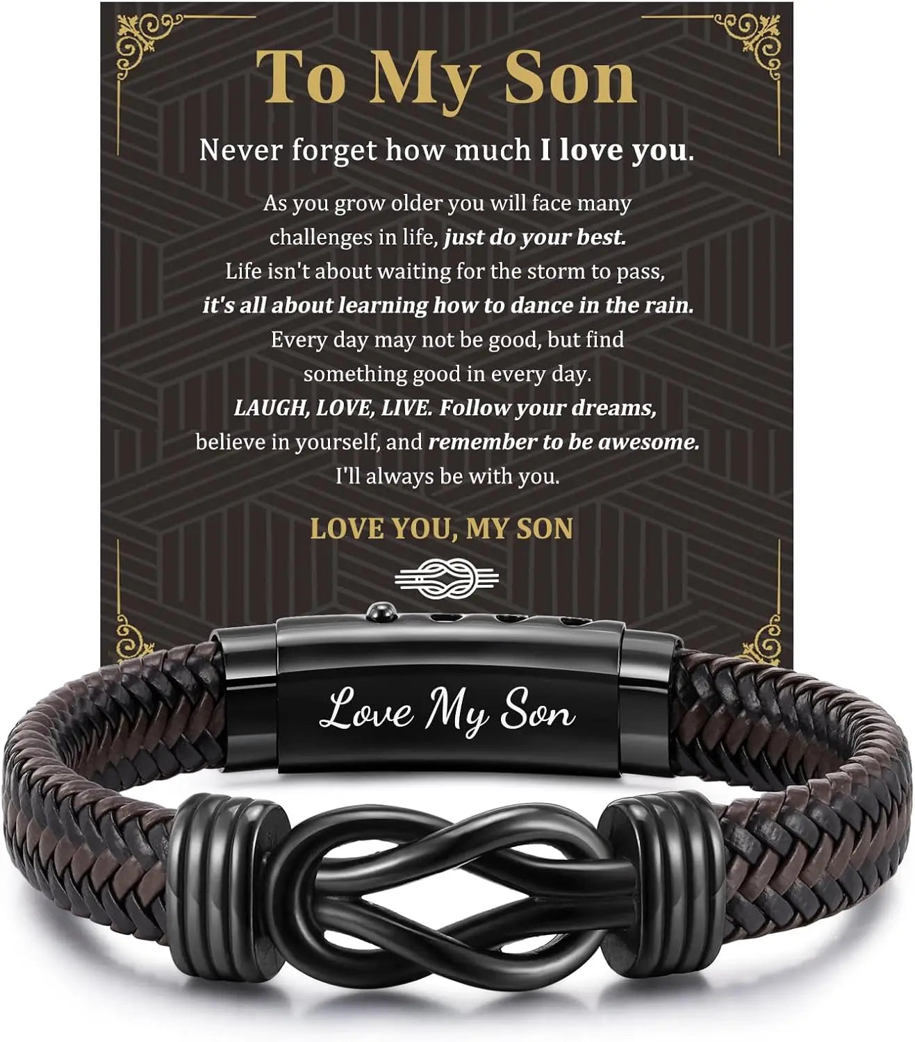 Braided Leather Bracelet - Engraved Gift for Men