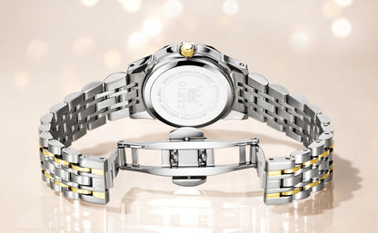 OLEVS 9931 Women's Watch - Stainless Steel, Dual Calendar, Luxury, Waterproof, Jewelry Set