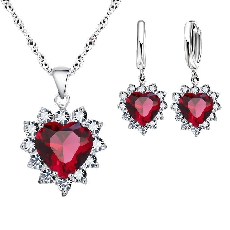 Heart Necklace & Earrings Set - Bridal Jewelry Gift
