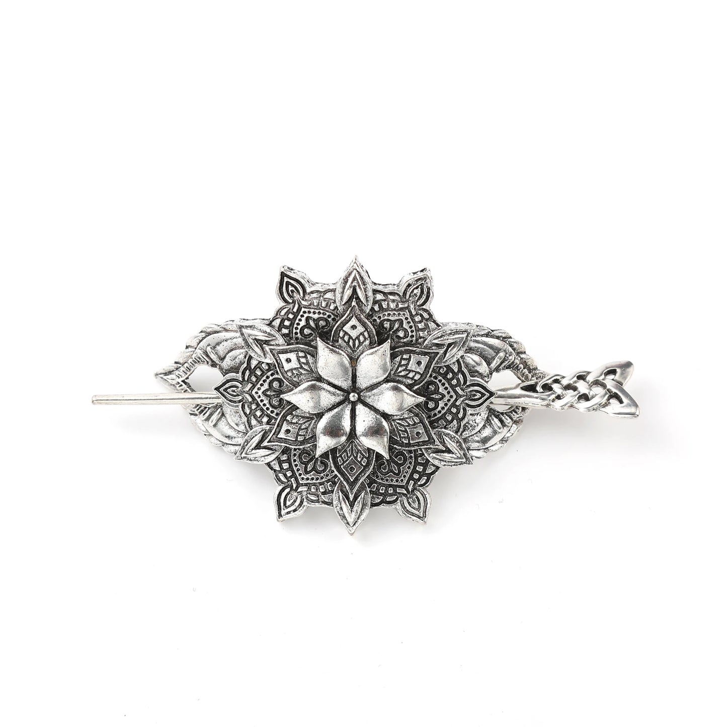 Celtic Knot Flower Hair Stick – Scandinavian Viking Style, Metal Alloy, Silver