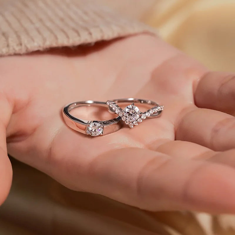 Square Zirconia Couple Rings - Luxury Wedding Bands