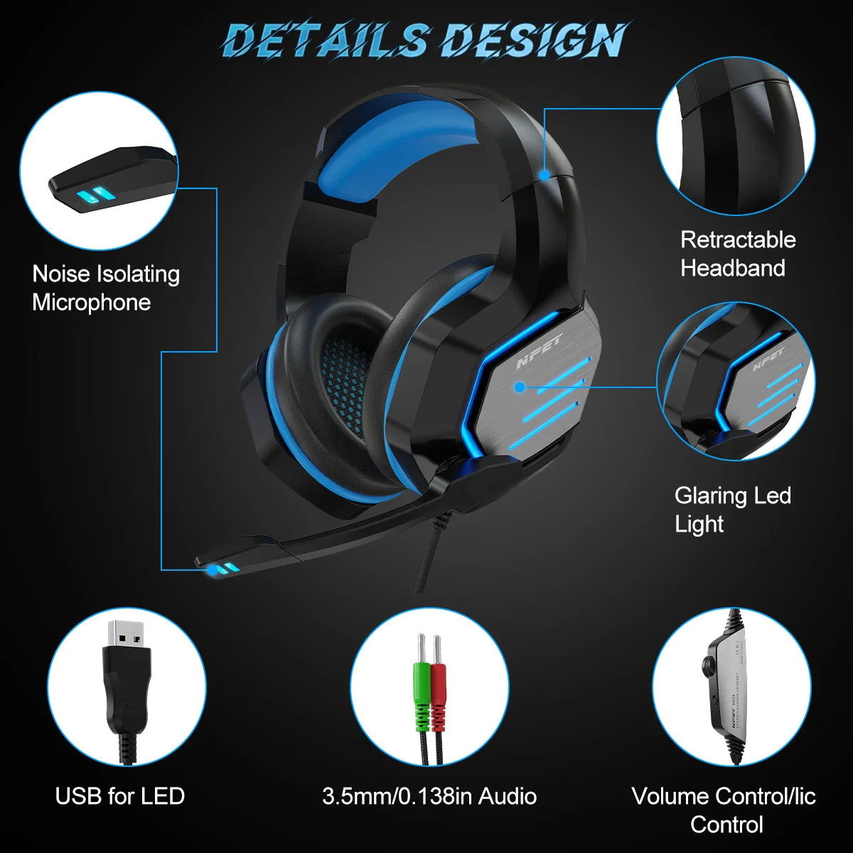 NPET HS10 Wired Gaming Headset - 3.5mm, Bass Stereo, 120° Adjustable Mic