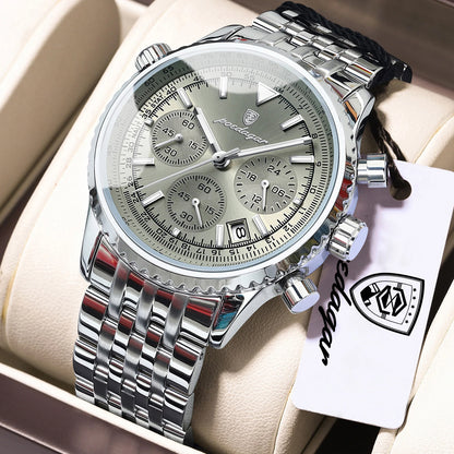 POEDAGAR 960 Men's Luxury Chronograph Watch - Stainless Steel, Luminous, 3ATM, Auto Date
