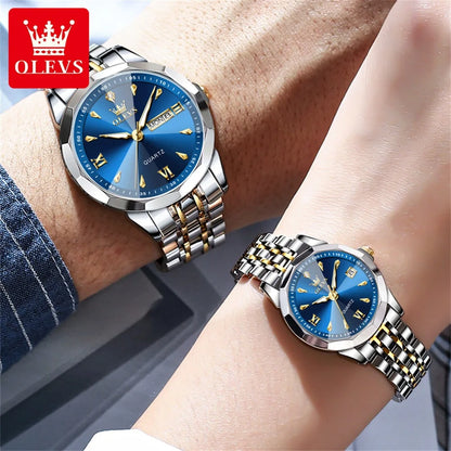 OLEVS 9998 Couple Watches - Rhombus Mirror, Luminous Date, Waterproof