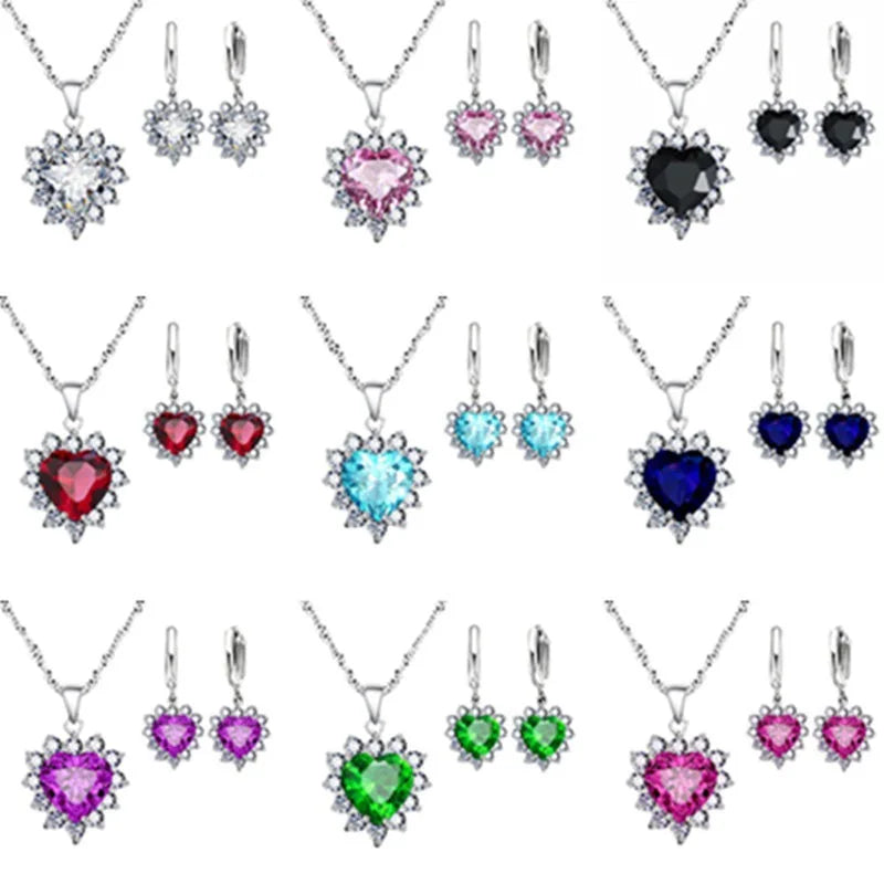Heart Necklace & Earrings Set - Bridal Jewelry Gift