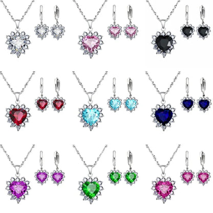 Heart Necklace & Earrings Set - Bridal Jewelry Gift