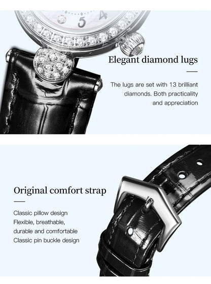 JSDUN 8827 Women's Quartz Watch - 50M Waterproof, Leather Band, Luxury