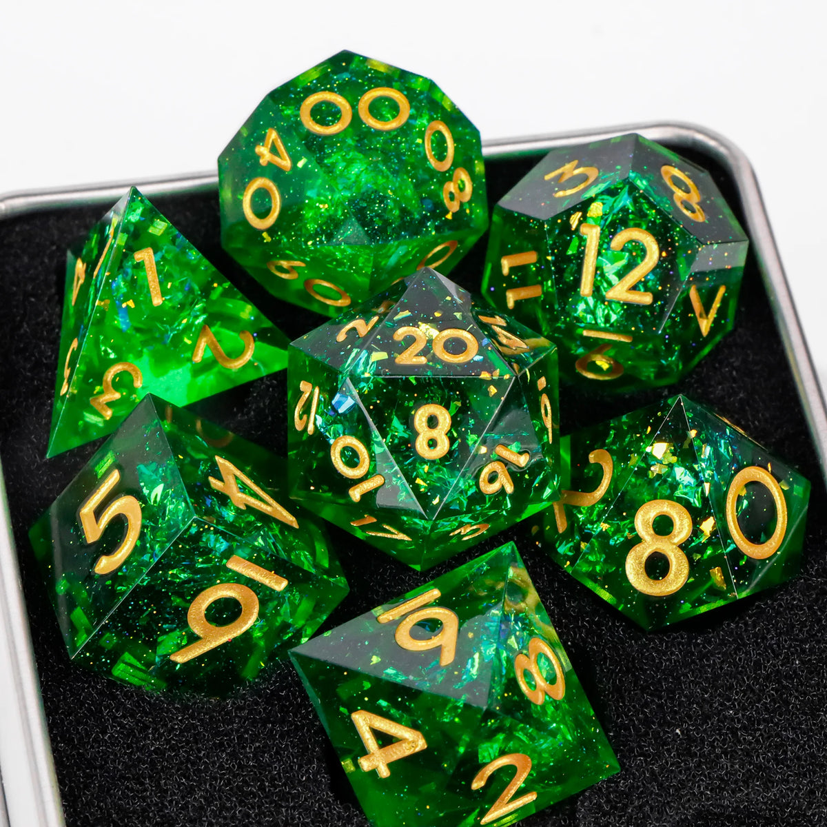 7-Piece Sharp-Edge Resin RPG Dice Set with Liquid-Core Options
