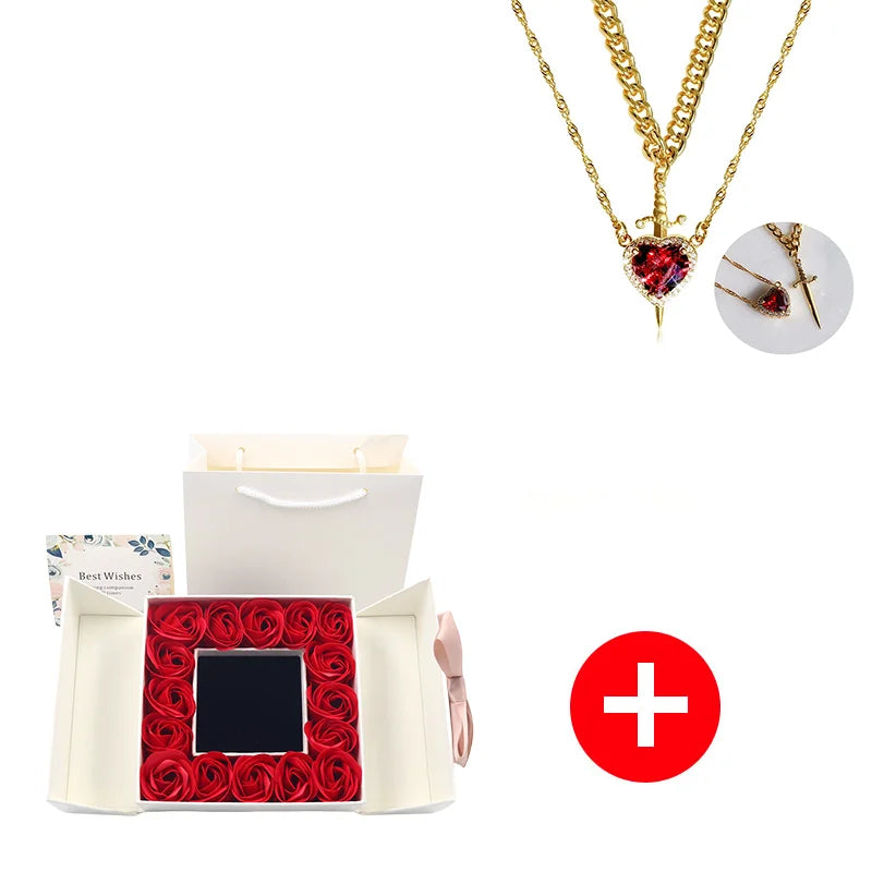 Heart and Sword Necklace - Rose Gift Box Set for Her