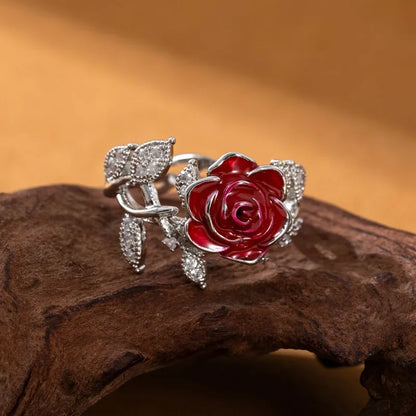Vintage Red Rose Flower Ring - Elegant Gift Jewelry