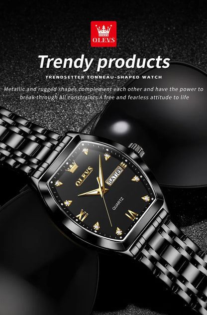 OLEVS 5528 Men's Watch - Luxury Gold, Tonneau Dial, Waterproof, Luminous, Business