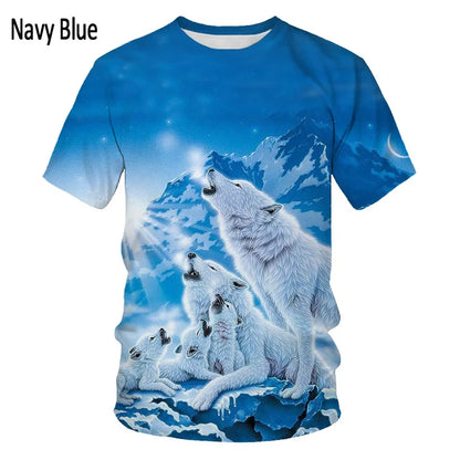 3D Wolf Printed T-Shirt - Polyester Spandex Short Sleeve Graphic Tee