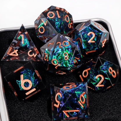 7-Piece Sharp-Edge Resin RPG Dice Set with Liquid-Core Options