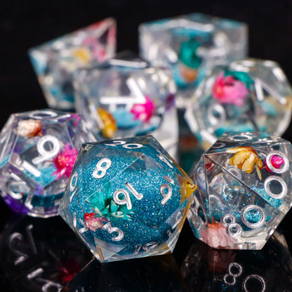 7-Piece Sharp-Edge Resin RPG Dice Set with Liquid-Core Options