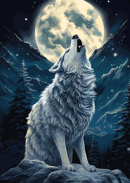 Moon Wolf Canvas Poster - Watercolor Spray Painting Wall Art