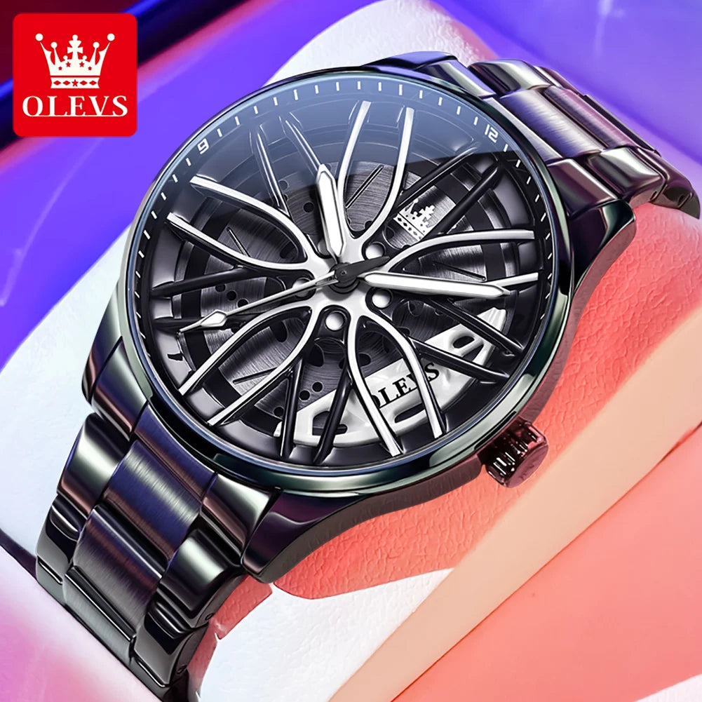 OLEVS 9937 Men's Watch - Fashion, Rotatable Wheel Hub Dial, Waterproof, Luminous, Gifts
