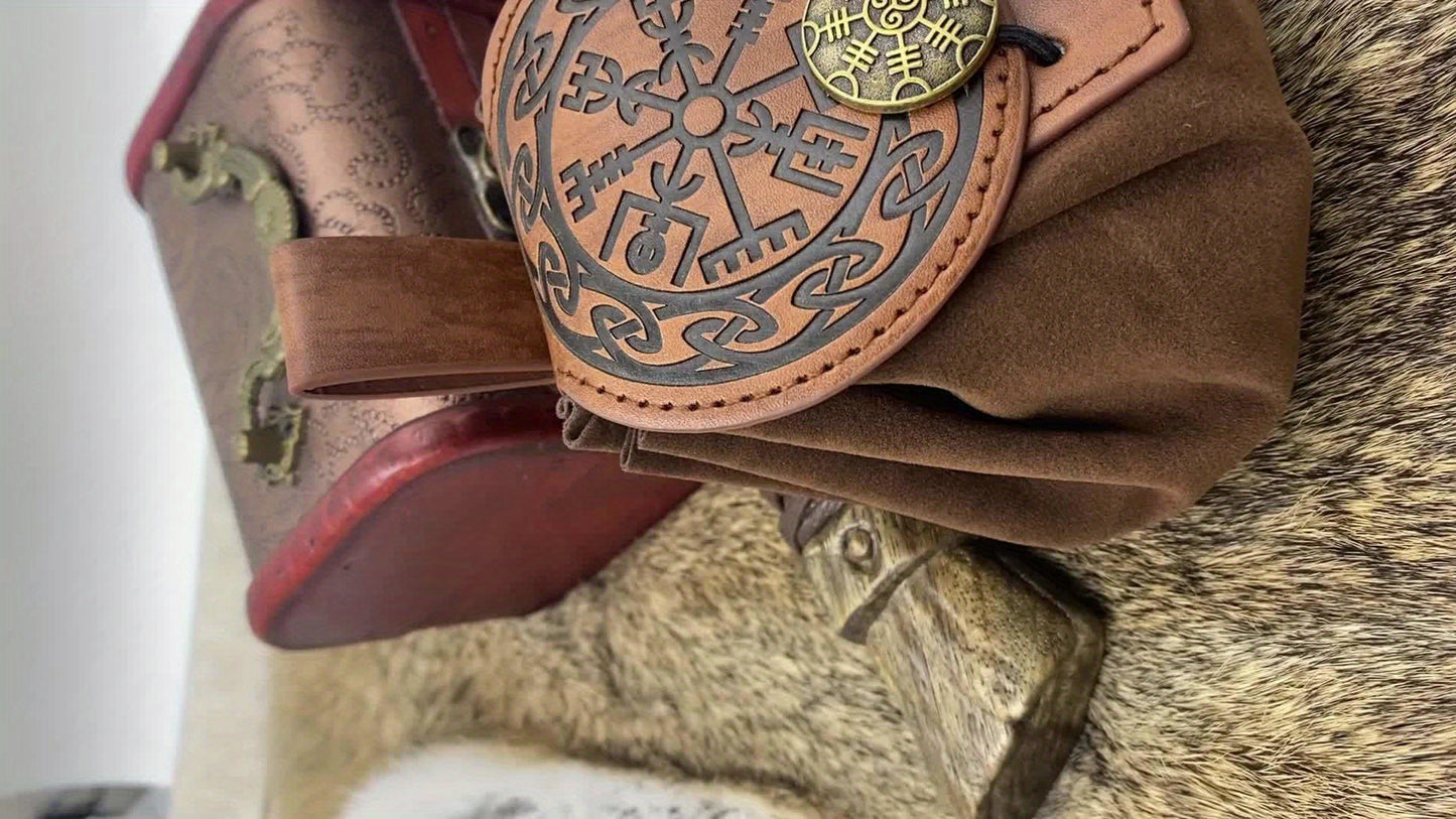 HiiFeuer Medieval Embossed Belt Bag - Faux Leather, Viking, LARP, Coin & Dice Pouch