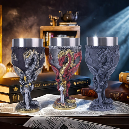 Medieval Dragon & Sword Wine Cup - 7oz, Insulated Stainless Steel, Gothic, Holiday Gift