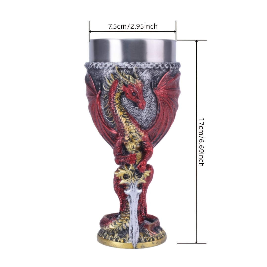 Medieval Dragon & Sword Wine Cup - 7oz, Insulated Stainless Steel, Gothic, Holiday Gift
