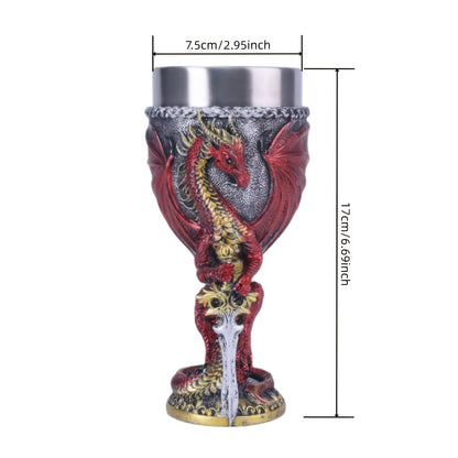 Medieval Dragon & Sword Wine Cup - 7oz, Insulated Stainless Steel, Gothic, Holiday Gift